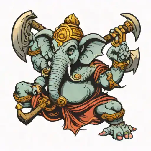 Warrior Ganesha With Axe Inspired By Venom