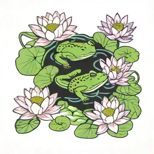 Lotus Pond With Frog On Lily Pad