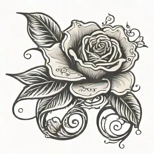 Rose In Fancy Calligraphy Prb With A Hibiscus Flower Flowing With It