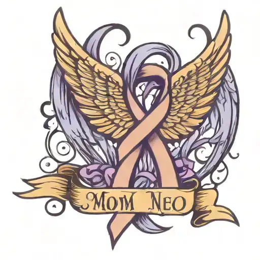 Angel Wings Pancreatic Cancer Ribbon Intertwined With The Words Mom