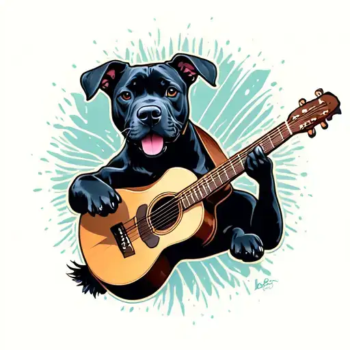 Black Patterdale Terrier Playing A Guitar