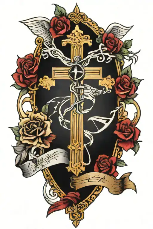 Music Notes And Catholic Cross And Ark Angle