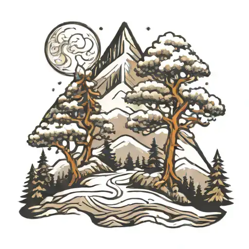 Tree With Snow Covered Mountain Range