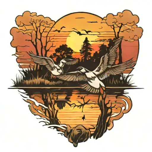 Duck Hunting Sunset Scene