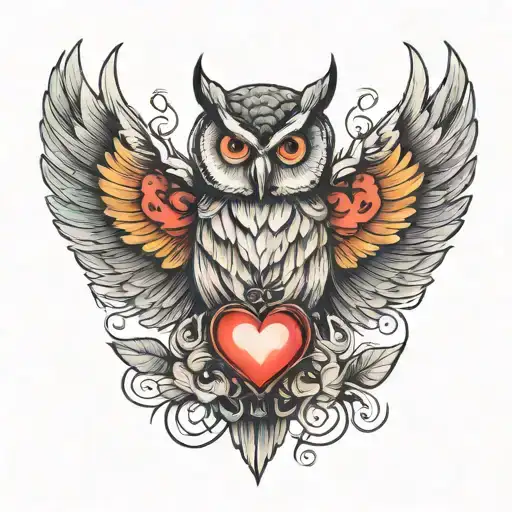 Realistic Owl With Burning Heart