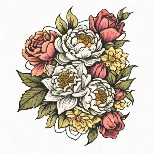 Rose Peony Daffodil Flowers Bouquet