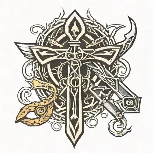 Sword And Ankh Symbol Intertwined