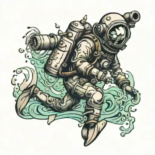 Deep Sea Diver Coming Out Of Water