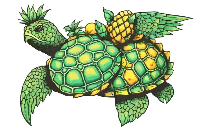 Pineapple With A Sea Turtle