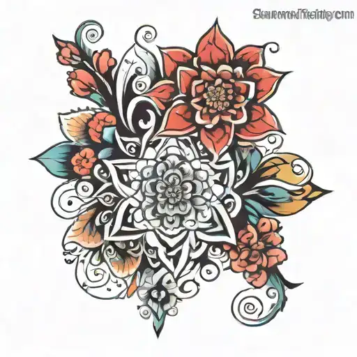 Abstract Hip Tattoo With Mandala And Blumen