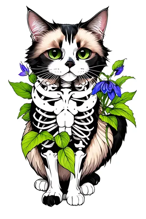 Partially Skeletonized Ragdoll Cat With Deadly Nightshade Plants