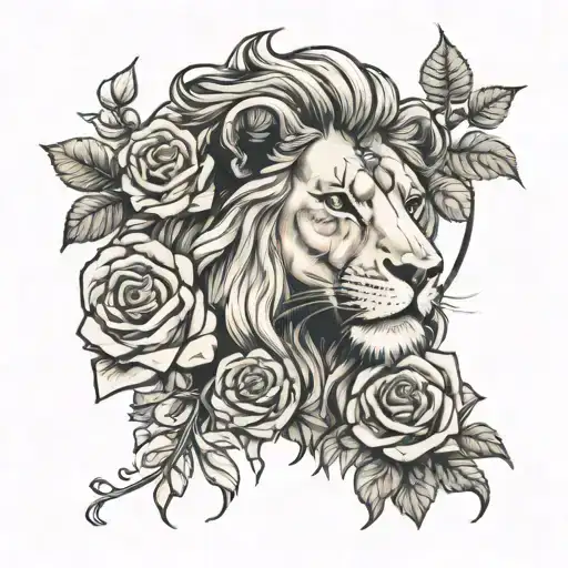 Lion And Roses Intertwined