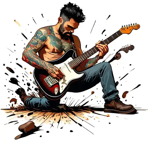 A Man Smashing A Guitar On The Floor