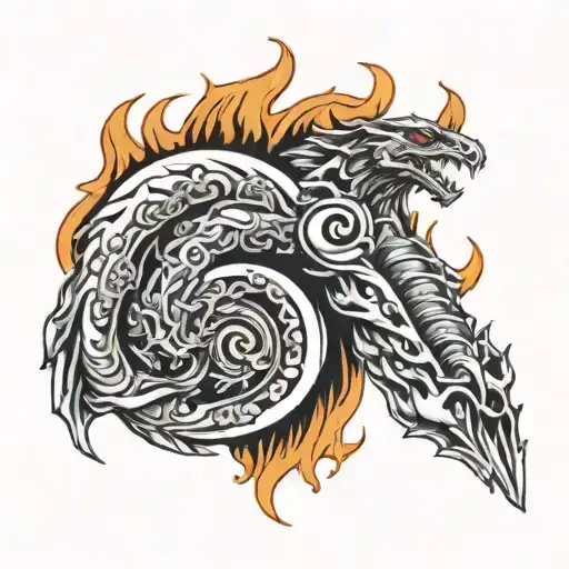 Flames And Sculptures All Around Shoulder And Bicep