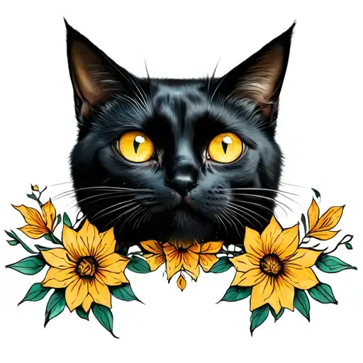 Black Cat Yellow Eyes Looking Up