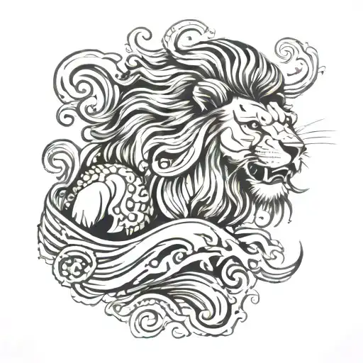 Lion And Waves