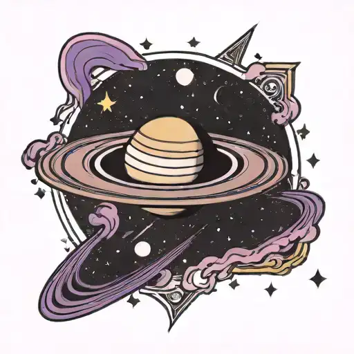 Saturn With The Background Of The Night Sky With Some Purple Color