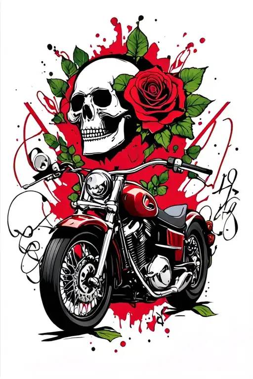 Skulls And Motorcycle And Rose