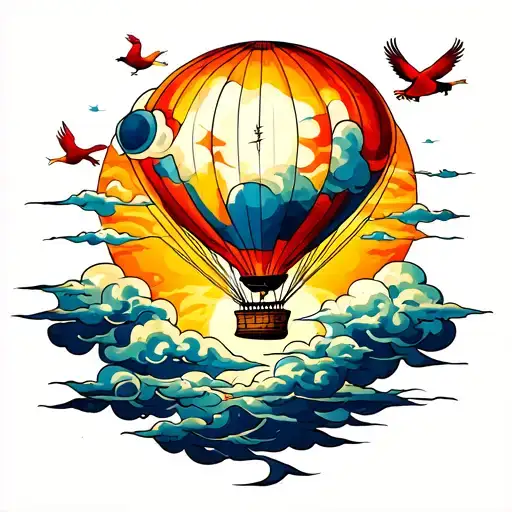 Sun Splits Clouds Hot Air Balloon Cardinals Flying