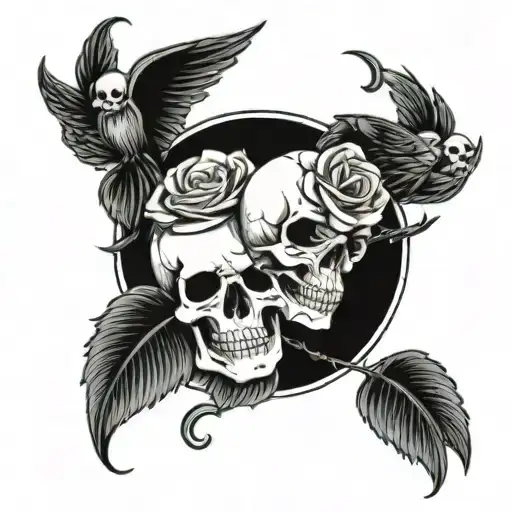 Skull Rose And Angel Holding