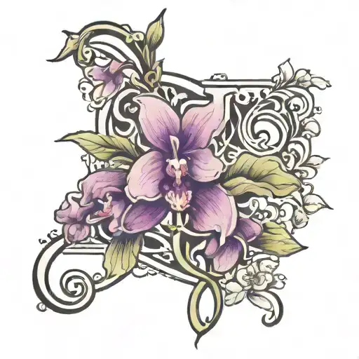 Letter L In Olive Blossoms And A Purple Orchid
