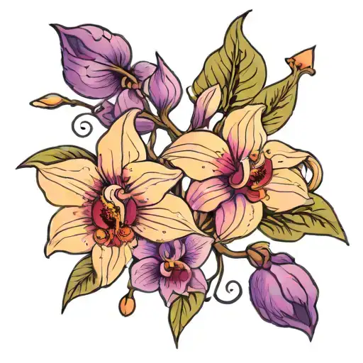 L-shaped Olive Blossom Intertwined With A Purple Orchid