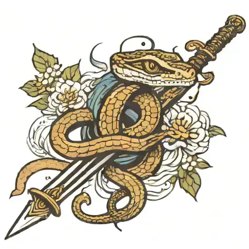 Snake Around A Straight Sword Wrapped Tightly