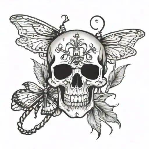 Skull With Dragonflies As The Crossbones