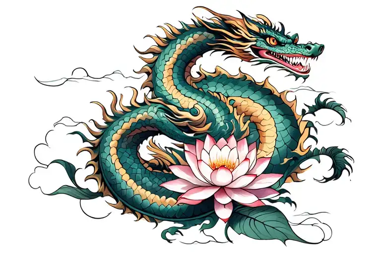 Vietnamese Dragon And Lotus Flower Growing