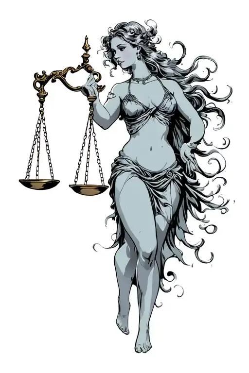 Stading Sexy Lady Of Justice Holding Scales Of Justice In One Hand