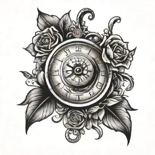 Time Clock With Human Eye Above The Clock And With Dates Above The Eye And Below The Clock