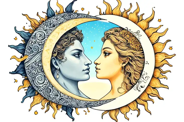 Male Sun Kissing Female Moon Intertwined