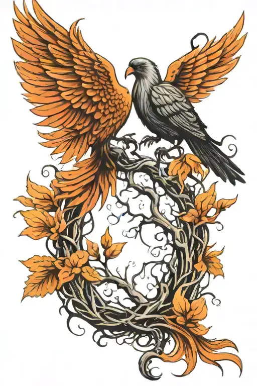 Willow Tree With Phoenix Bird Blended In The Top