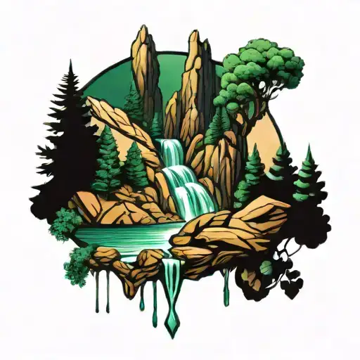 Emerald Waterfall Forest Mountain