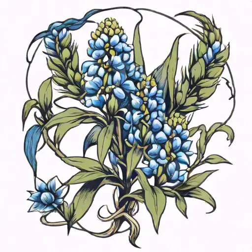 Bluebonnet Sunflower Yucca Plant Intertwined