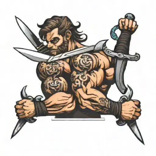 Two Muscular Arms Grabbing The Same Sword By The Handle
