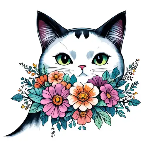 Sheet Ghost Cat Filled With Flowers Blooming
