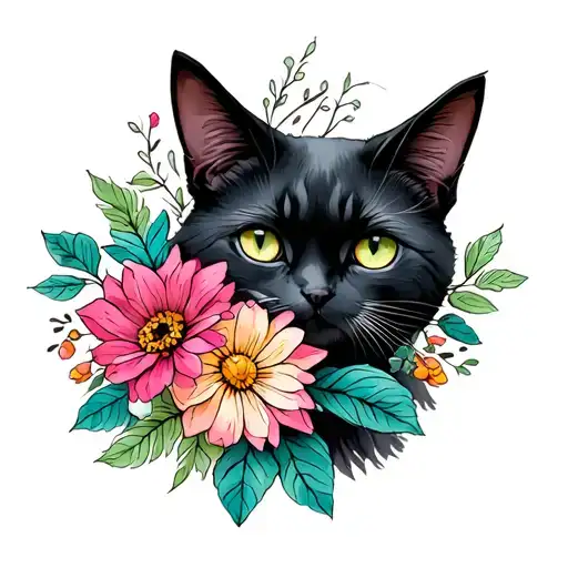 Ghost Cat With Flowers