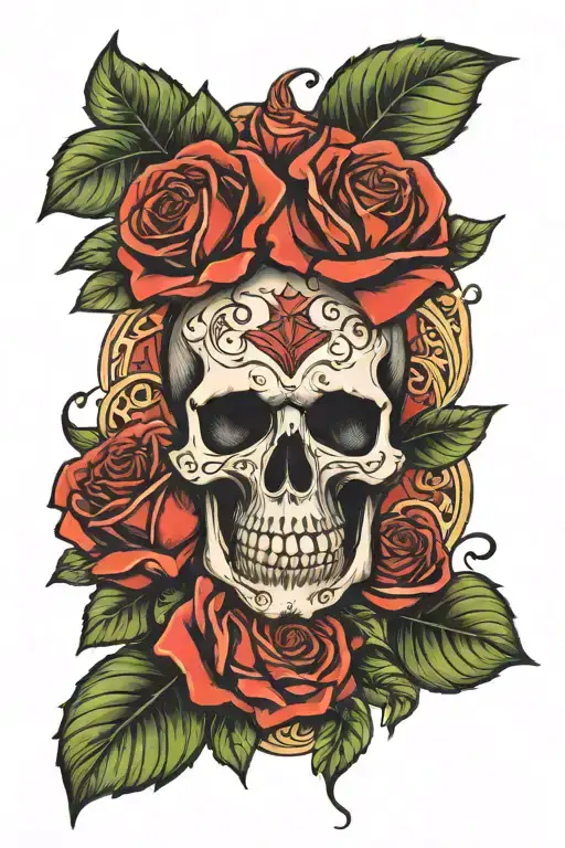 Skull And Roses With The Name Tara