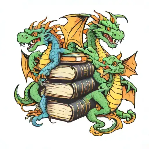 3 Cartoon Dragons With Books