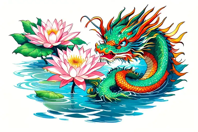 Vietnamese Dragon And Water Lilly