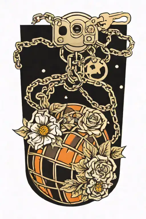 Chain With Basketball And Flowers Keychain And A Key