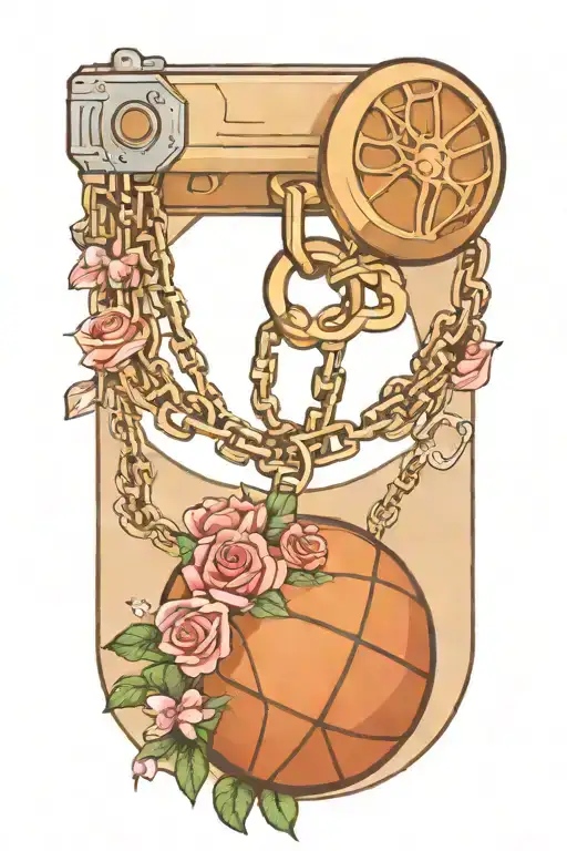 Chain With Basketball And Flowers Keychain And A Key