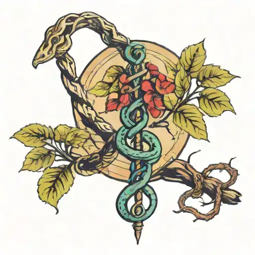 Caduceus Tattoo With One Side A Snake And The Other A Tree