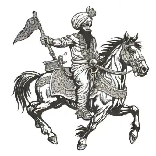 Sikh Warrior Riding Two Horses Standing