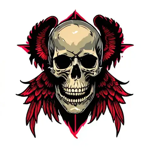 Skull And Wings Spread Front Ways On