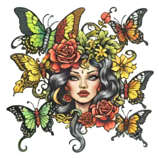 Medusa Butterflies Snakes And Gems Scattered