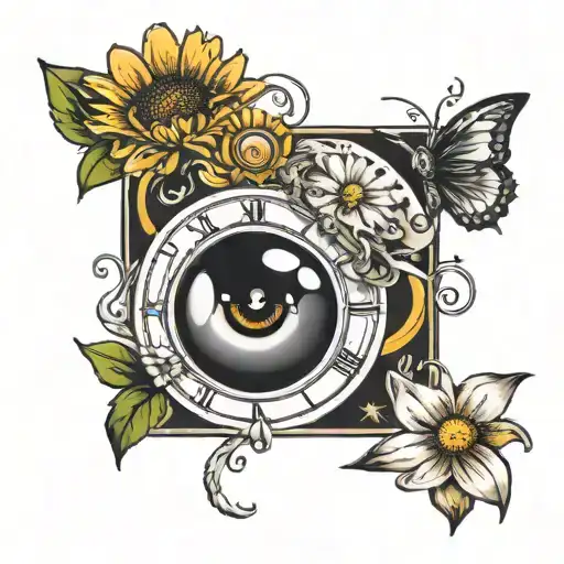 Clock And Eye And Daisy Flower