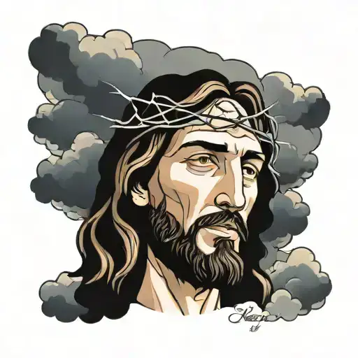 Jesus Christ Portrait With Clouds In Background