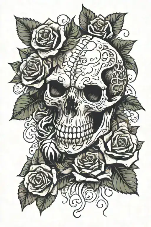 Crocodile Skull Coming Out Of Roses